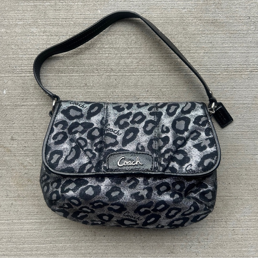 Coach Black and Silver Leopard Print Shoulder Bag